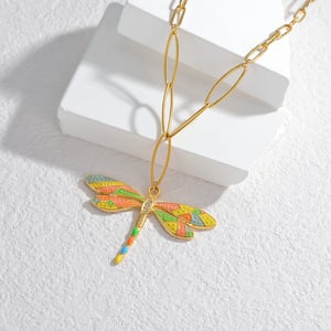 1 Piece Simple Cute Style Dragonfly Shape Stainless Steel  Gold Color Women's Pendant Necklace h5 